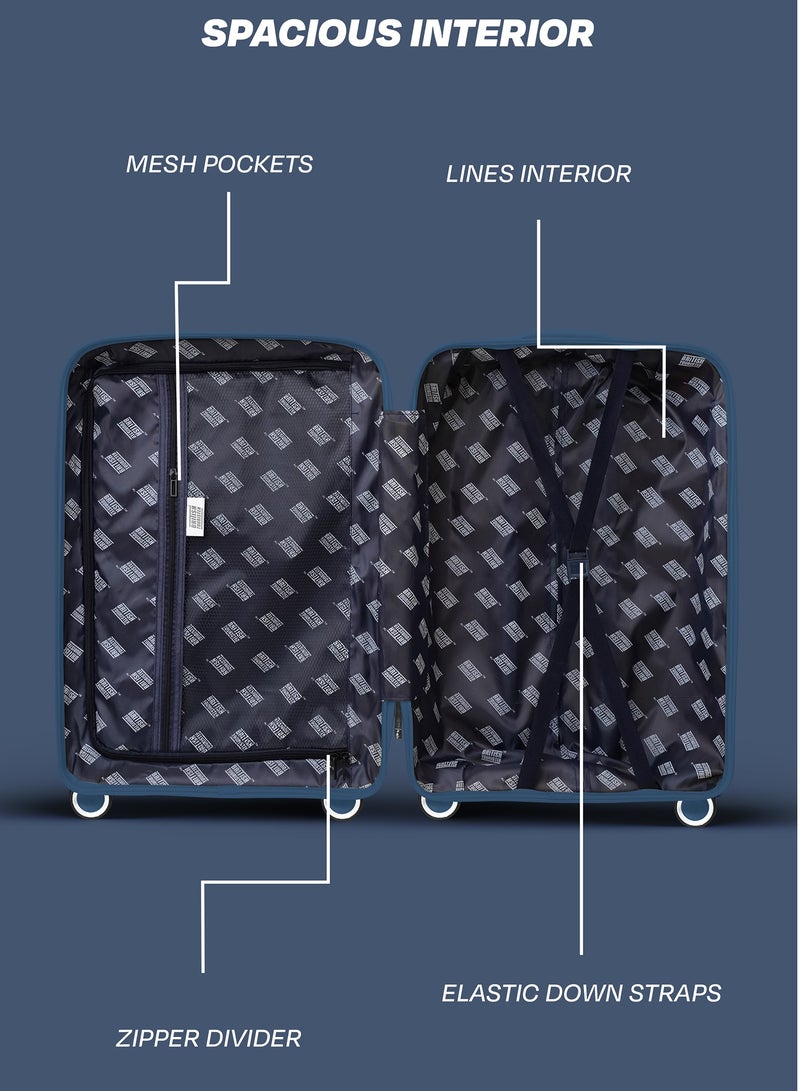 3 Piece Polypropelene Hardside Spinner Luggage Trolley Set 20/24/28 Inch Navy Blue