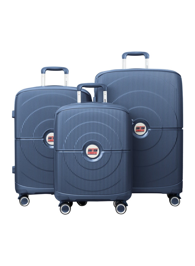 3 Piece Polypropelene Hardside Spinner Luggage Trolley Set 20/24/28 Inch Navy Blue