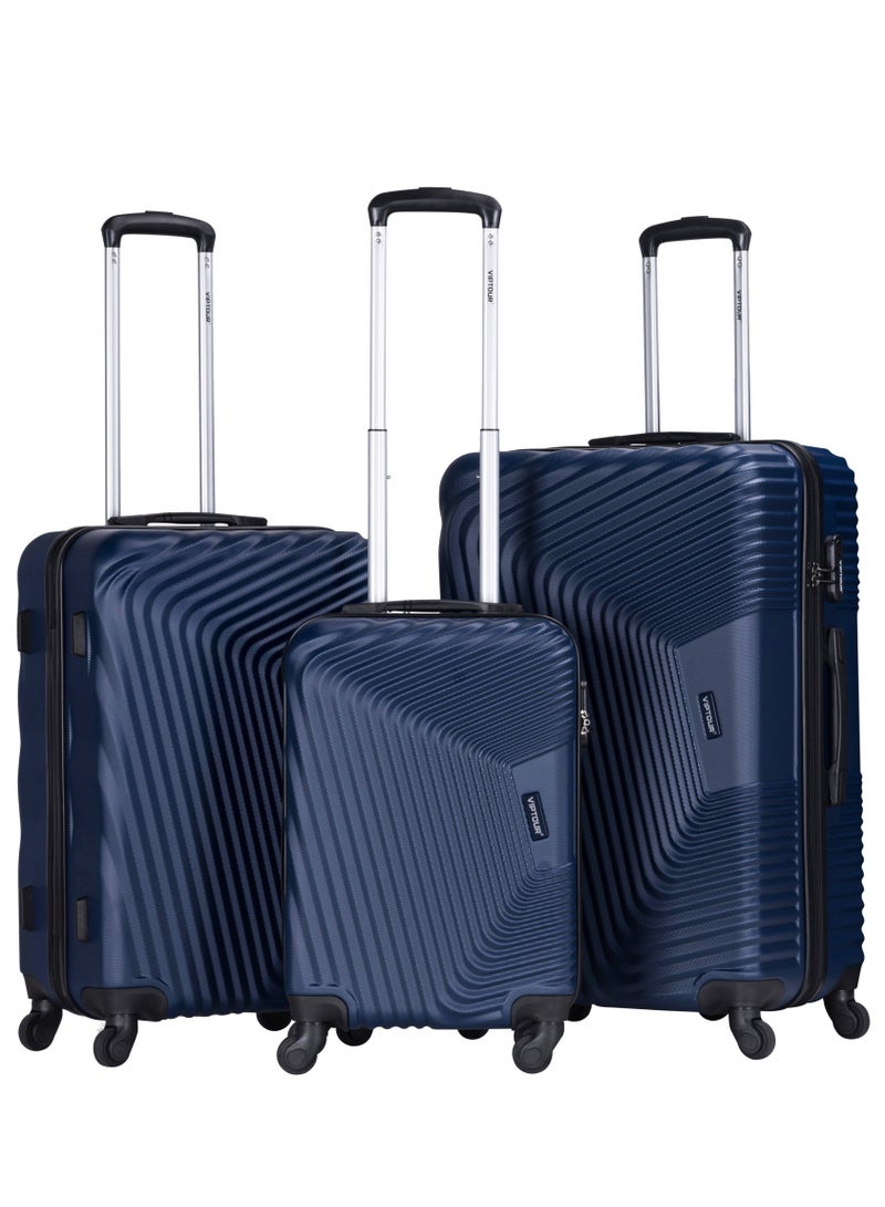 ABS Hardside 3-Piece Trolley Luggage Set, Spinner Wheels with Number Lock 20/24/28 Inches - Dark Blue