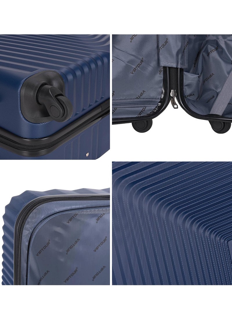 ABS Hardside 3-Piece Trolley Luggage Set, Spinner Wheels with Number Lock 20/24/28 Inches - Dark Blue