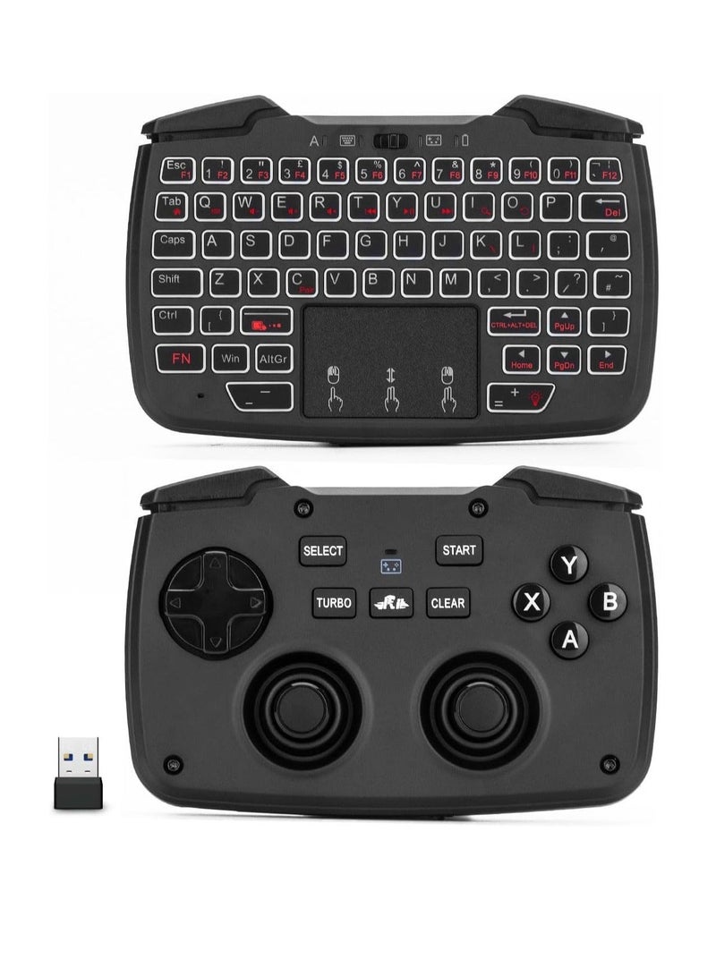 RK707 Mini Keyboard and Mouse Combo with Trackpad Media Game Controller 62-Key Rechargeable Backlit Turbo Vibration for PC Raspberry pi2 Android TV Google