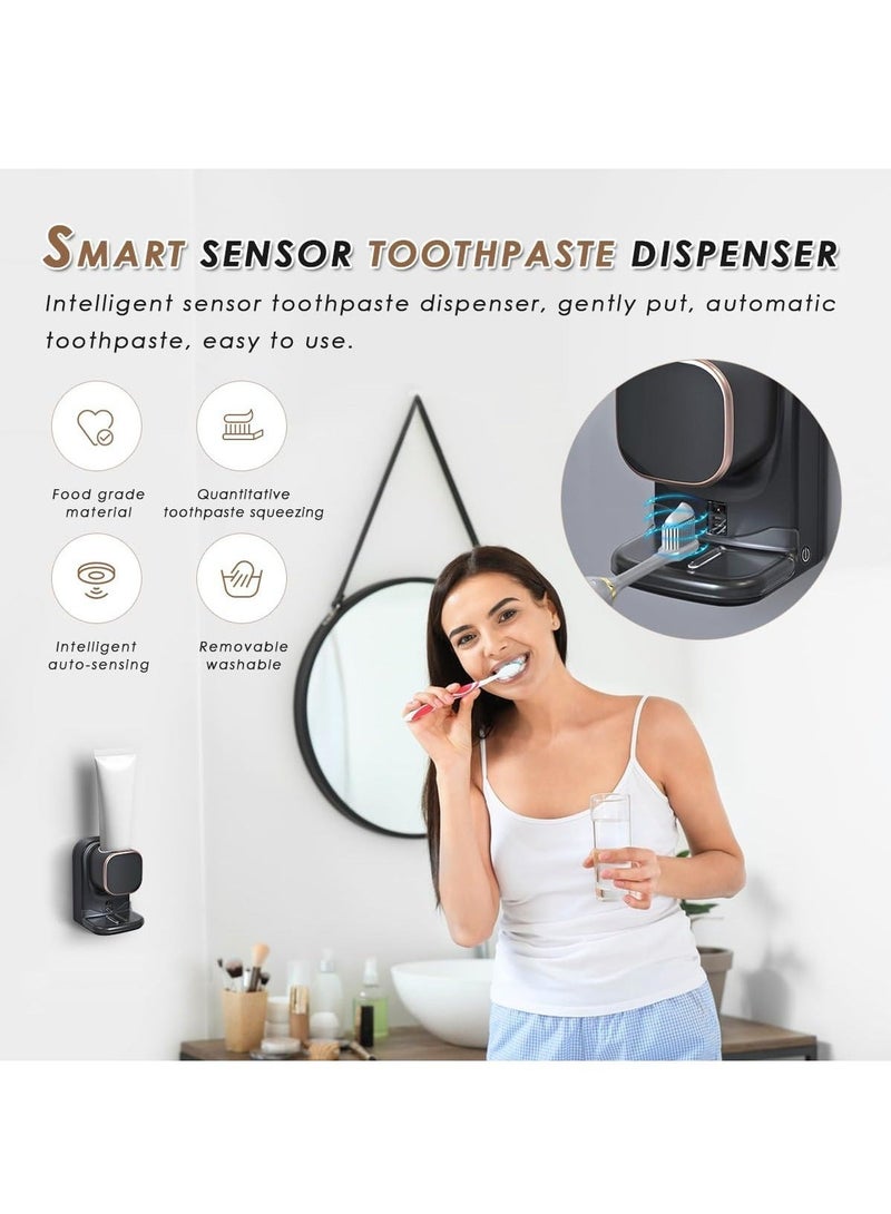 Automatic Toothpaste Dispenser with Sensor, Toothpaste Squeezer, Wall Mounted Toothpaste Dispenser for Kids (Black)