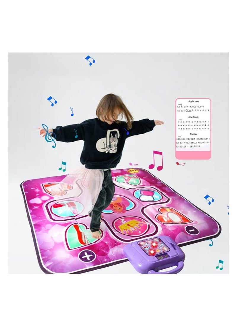 Dance Mat, Dance Pad Music Mat with LED Lights, Adjustable Volume, Built-in Music, Dance Game Gift for Kids Girls Boys (4-8 Years Old)