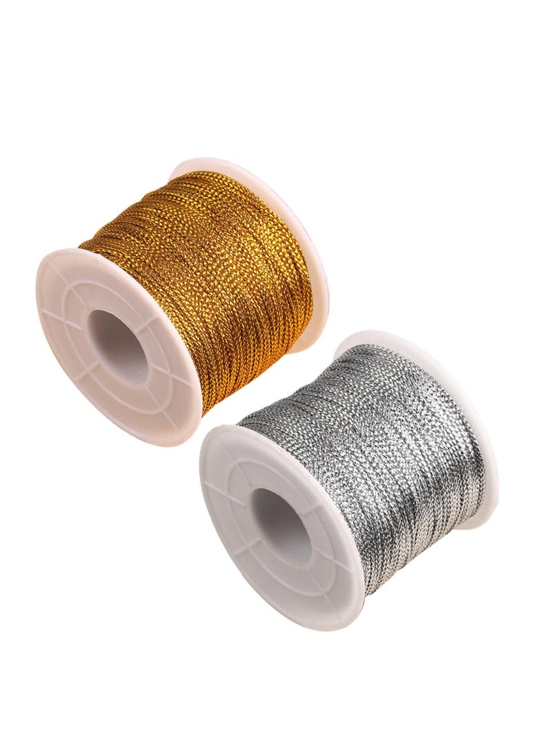 2 Rolls Gold and Silver String Twine, 100m x 1mm Metallic Cord Craft Making Cord, Suitable for DIY Craft Jewelry Making Hanging Card Gift Wrapping Decor