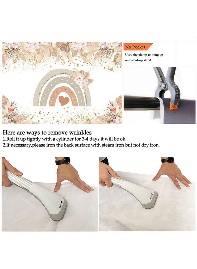 Boho Rainbow Backdrop For Baby Shower Pampas Grass Bohemian Rainbow Baby Shower Party Decorations Photography Background Party Supplies Cake Table Banner (7X5Ft)