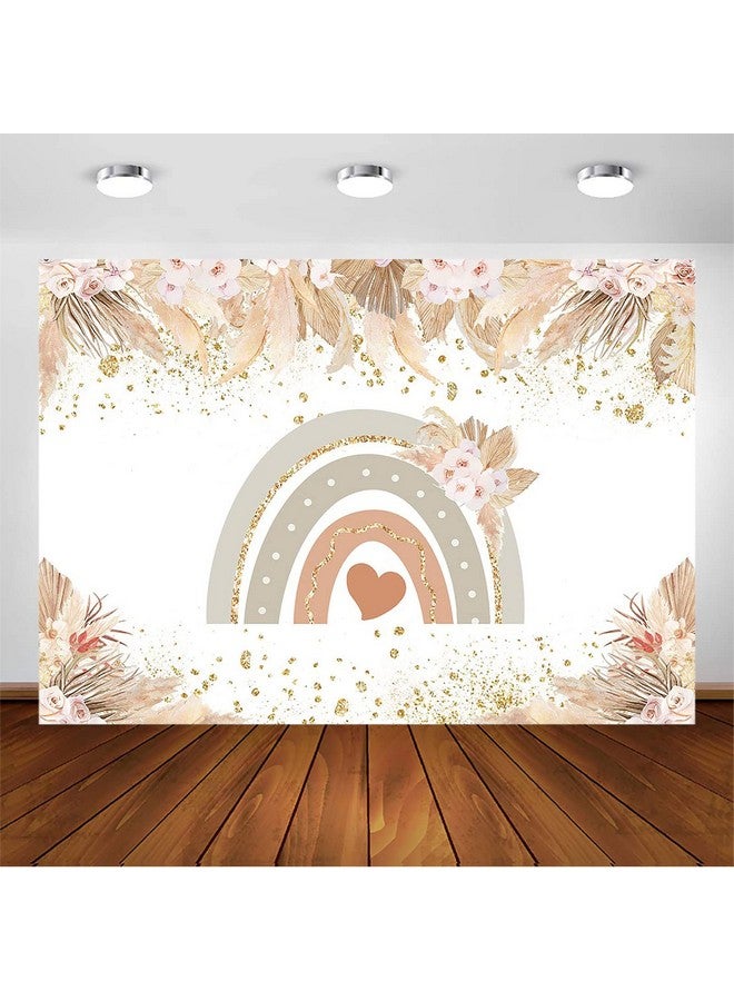 Boho Rainbow Backdrop For Baby Shower Pampas Grass Bohemian Rainbow Baby Shower Party Decorations Photography Background Party Supplies Cake Table Banner (7X5Ft)