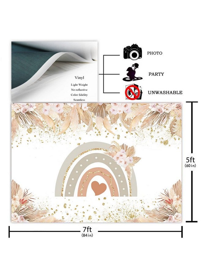 Boho Rainbow Backdrop For Baby Shower Pampas Grass Bohemian Rainbow Baby Shower Party Decorations Photography Background Party Supplies Cake Table Banner (7X5Ft)