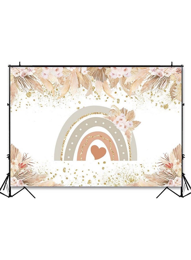 Boho Rainbow Backdrop For Baby Shower Pampas Grass Bohemian Rainbow Baby Shower Party Decorations Photography Background Party Supplies Cake Table Banner (7X5Ft)