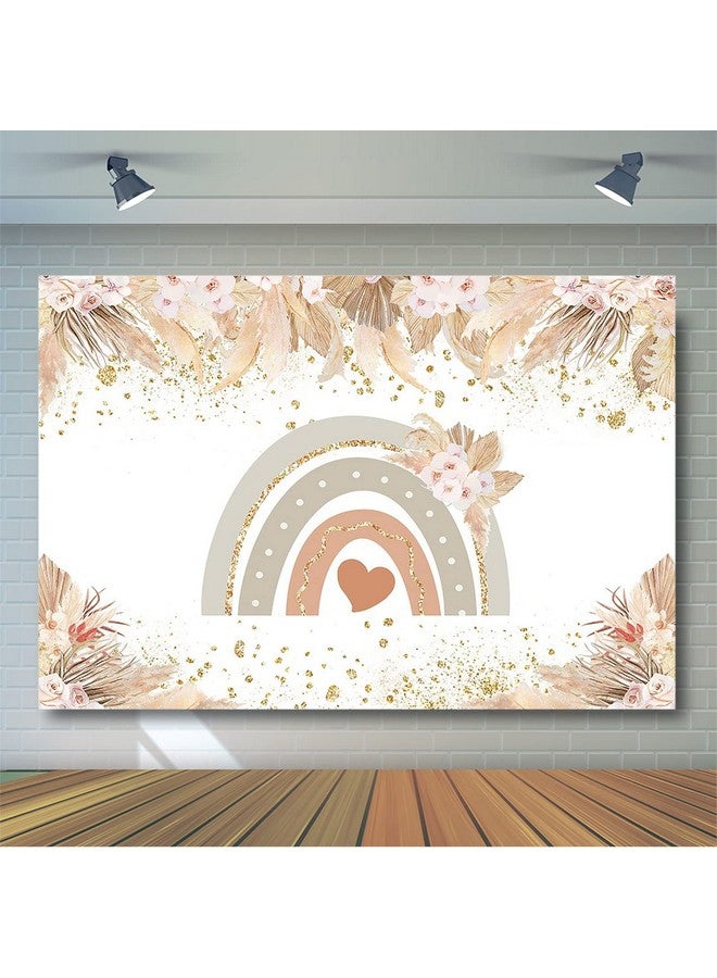 Boho Rainbow Backdrop For Baby Shower Pampas Grass Bohemian Rainbow Baby Shower Party Decorations Photography Background Party Supplies Cake Table Banner (7X5Ft)