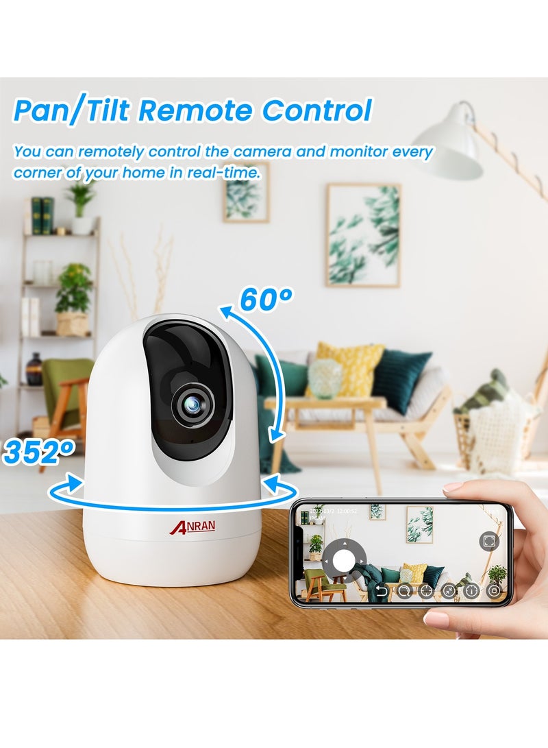 ANRAN Indoor Security Wifi PTZ camera, Two-Way Audio, Remote Control and Motion Detect Alarm, Built in Motor with 360° Horizontal Rotation, Easy installation