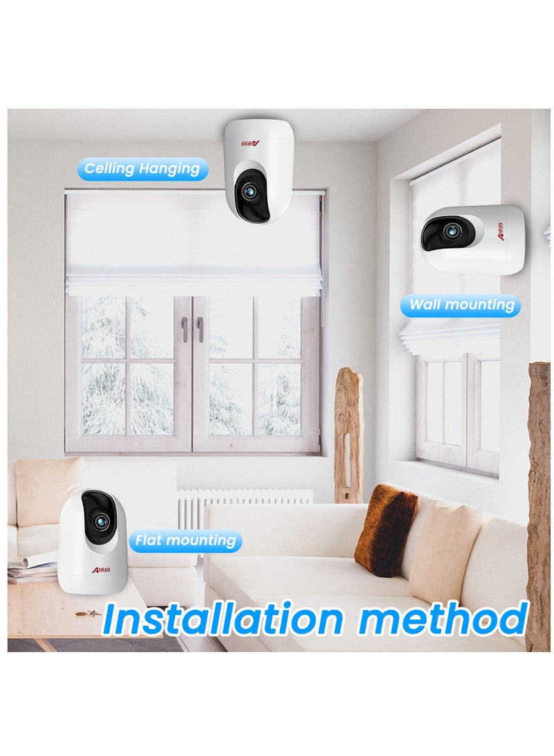 ANRAN Indoor Security Wifi PTZ camera, Two-Way Audio, Remote Control and Motion Detect Alarm, Built in Motor with 360° Horizontal Rotation, Easy installation