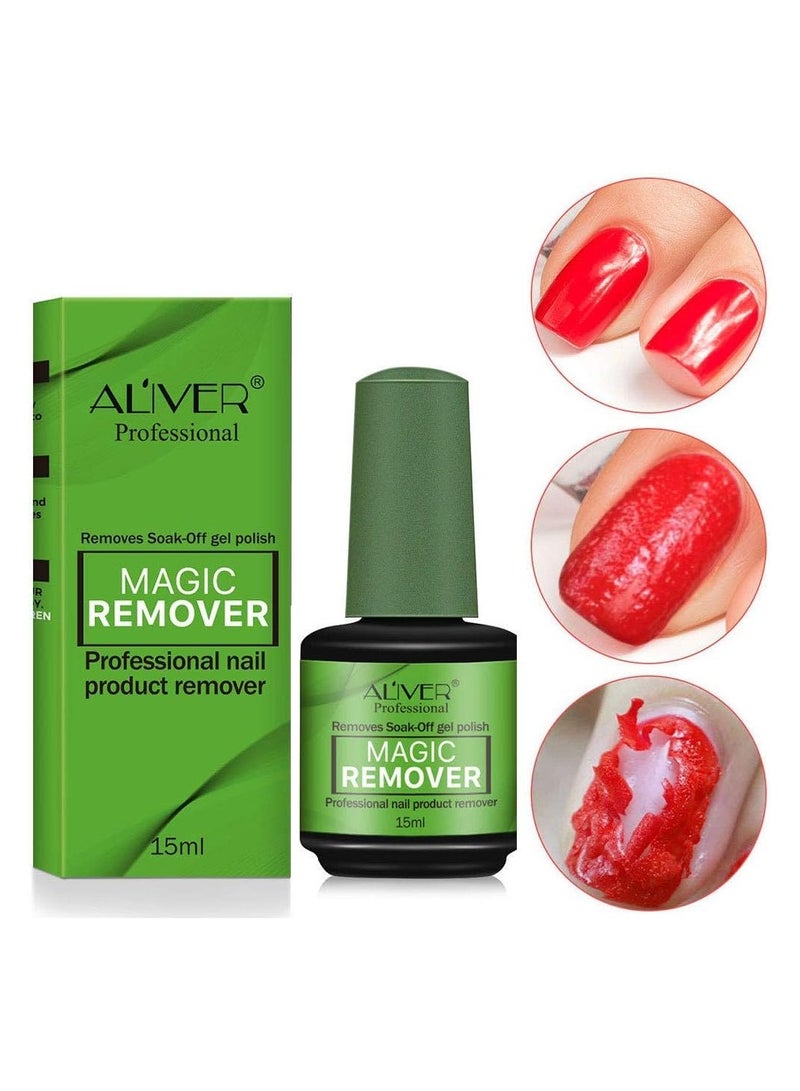 Aliver Nail Polish Gel Remover 15ML + Magic Remover Professional Nail Product Remover, Professional Nail Gel Polish Remover, In 3 mins Quickly Removes