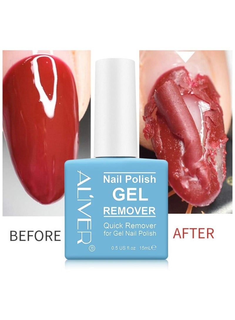 Aliver Nail Polish Gel Remover 15ML + Magic Remover Professional Nail Product Remover, Professional Nail Gel Polish Remover, In 3 mins Quickly Removes