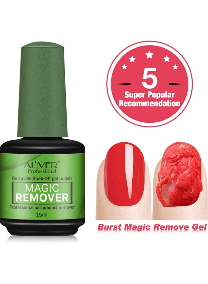 Aliver Nail Polish Gel Remover 15ML + Magic Remover Professional Nail Product Remover, Professional Nail Gel Polish Remover, In 3 mins Quickly Removes