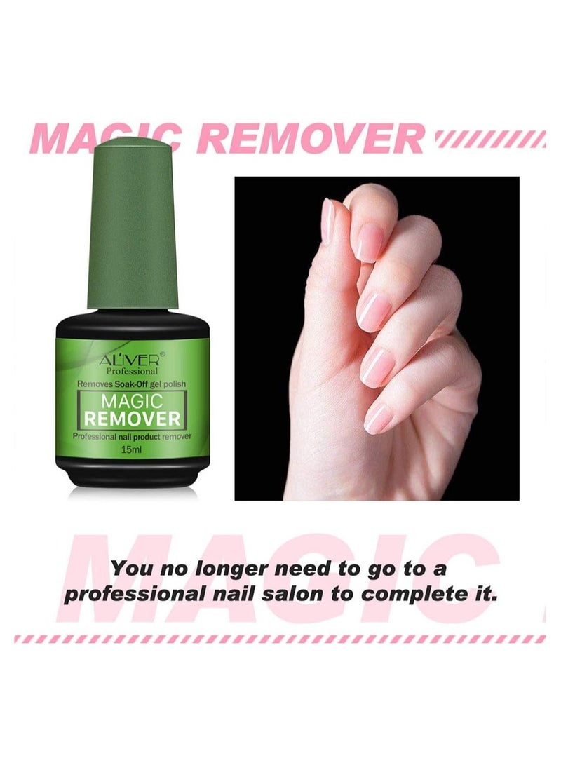 Aliver Nail Polish Gel Remover 15ML + Magic Remover Professional Nail Product Remover, Professional Nail Gel Polish Remover, In 3 mins Quickly Removes