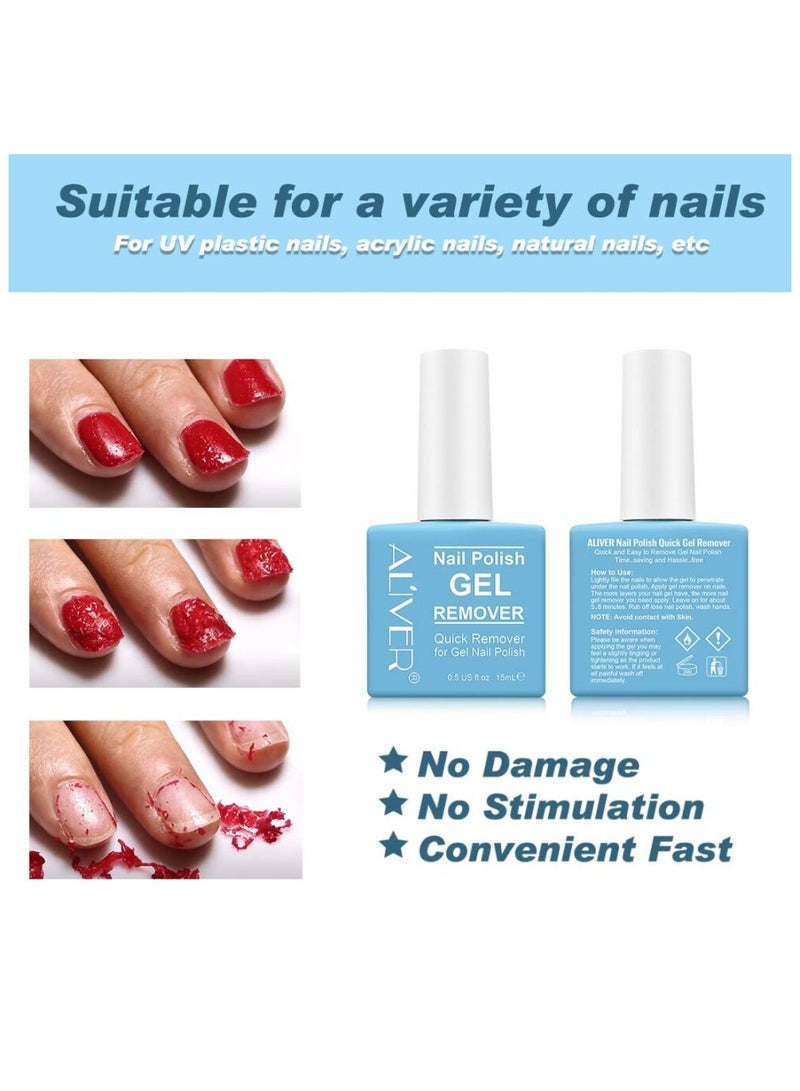 Aliver Nail Polish Gel Remover 15ML + Magic Remover Professional Nail Product Remover, Professional Nail Gel Polish Remover, In 3 mins Quickly Removes