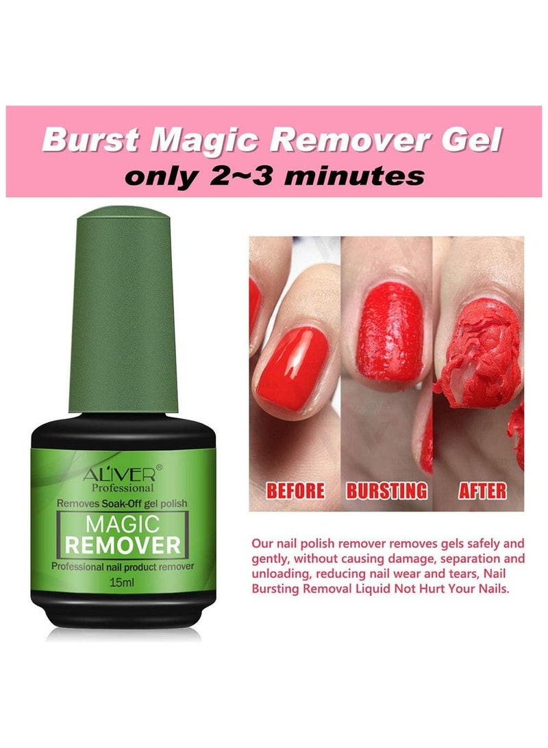 Aliver Nail Polish Gel Remover 15ML + Magic Remover Professional Nail Product Remover, Professional Nail Gel Polish Remover, In 3 mins Quickly Removes