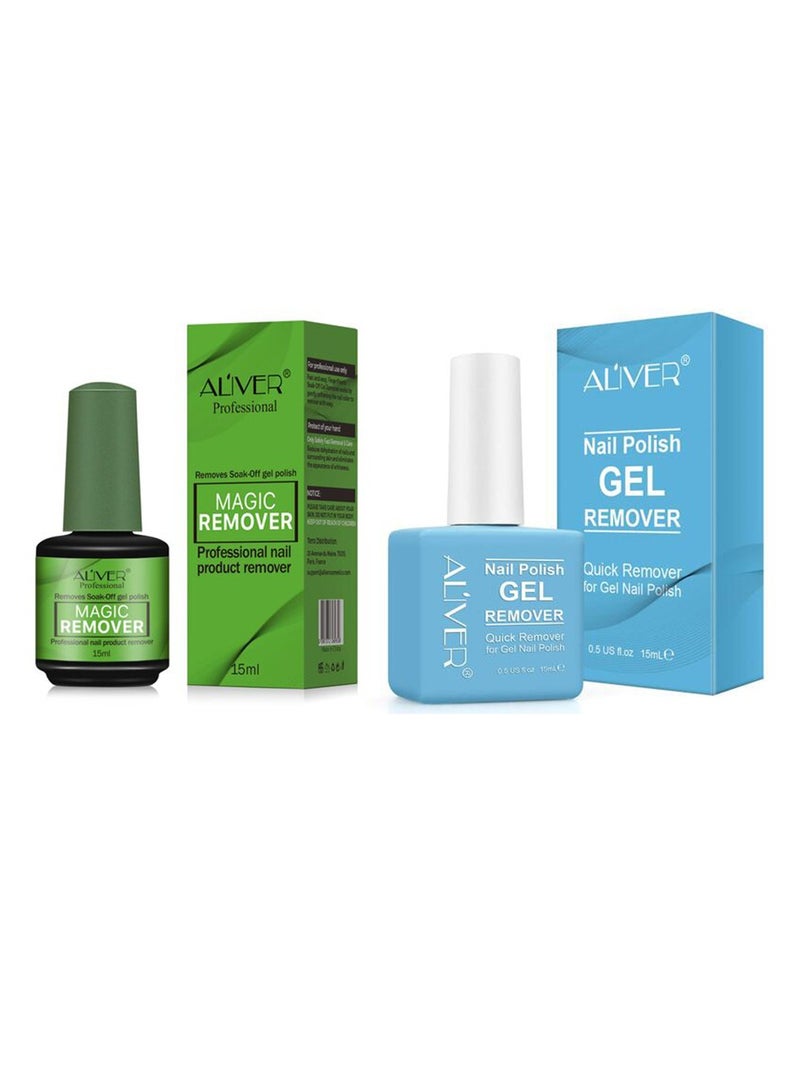Aliver Nail Polish Gel Remover 15ML + Magic Remover Professional Nail Product Remover, Professional Nail Gel Polish Remover, In 3 mins Quickly Removes