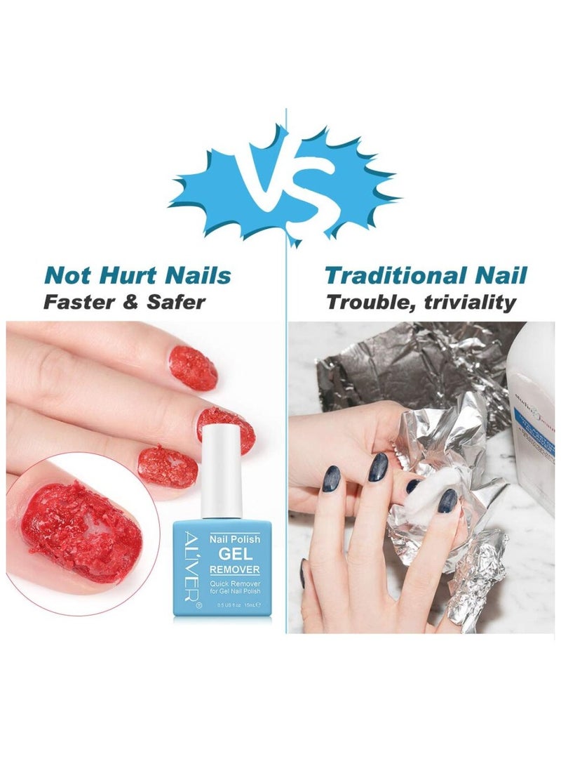 Aliver Nail Polish Gel Remover 15ML + Magic Remover Professional Nail Product Remover, Professional Nail Gel Polish Remover, In 3 mins Quickly Removes