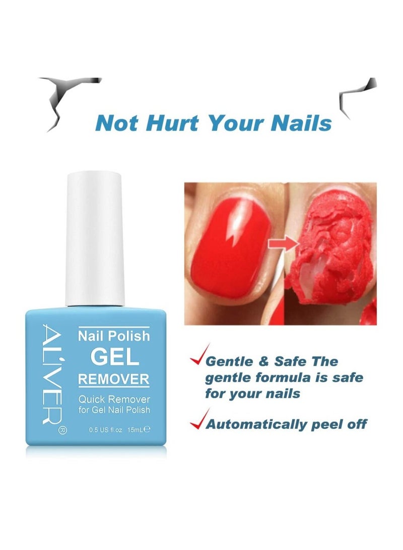 Aliver Nail Polish Gel Remover 15ML + Magic Remover Professional Nail Product Remover, Professional Nail Gel Polish Remover, In 3 mins Quickly Removes