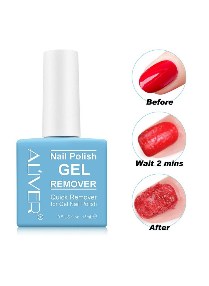 Aliver Nail Polish Gel Remover 15ML + Magic Remover Professional Nail Product Remover, Professional Nail Gel Polish Remover, In 3 mins Quickly Removes