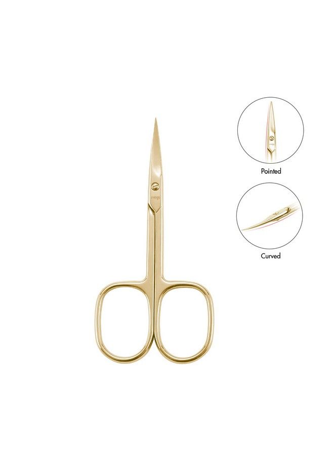 Stainless Steel Cuticle Nail Scissors Premium Sharp Curved Blade Multipurpose Sharp Cuticle Eyebrows Manicure Pedicure Beauty Grooming Scissors With Case 35” Gold