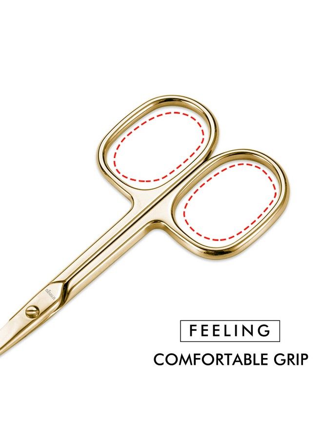 Stainless Steel Cuticle Nail Scissors Premium Sharp Curved Blade Multipurpose Sharp Cuticle Eyebrows Manicure Pedicure Beauty Grooming Scissors With Case 35” Gold