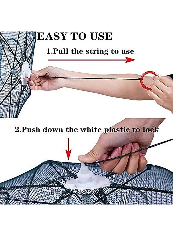 Fishing Net Trap Portable Folding Collapsible Crab Network Immersion Bait Shrimp Crayfish Cage Tiddler Trap Mesh Automatic 8 Holes--Green