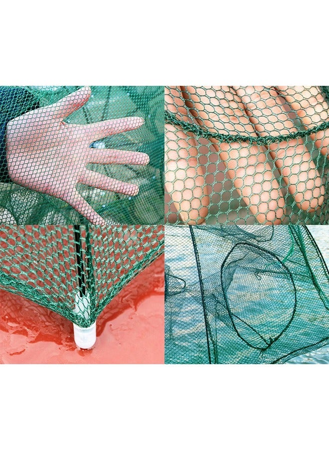 Fishing Net Trap Portable Folding Collapsible Crab Network Immersion Bait Shrimp Crayfish Cage Tiddler Trap Mesh Automatic 8 Holes--Green