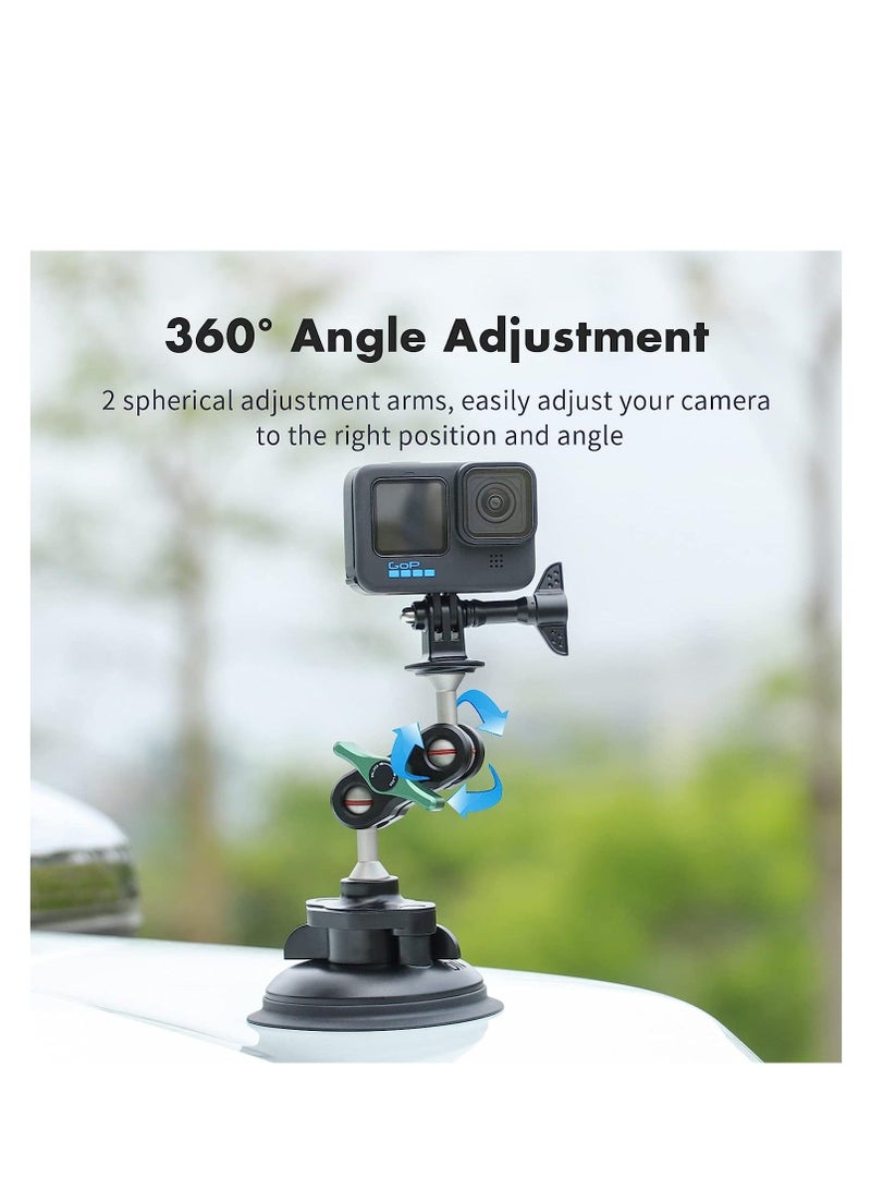 S1 Powerful Car Suction Cup Mount Holder, for Gopro Hero 11/10/9/8 Black DJI OSMO Action 3, 2 Camera Insta360 ONE RS, R, X3, X2 Accessories Aluminum Alloy Metal Cell Phone Holder