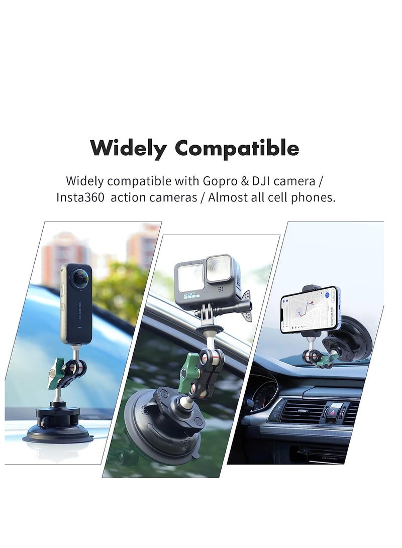 S1 Powerful Car Suction Cup Mount Holder, for Gopro Hero 11/10/9/8 Black DJI OSMO Action 3, 2 Camera Insta360 ONE RS, R, X3, X2 Accessories Aluminum Alloy Metal Cell Phone Holder