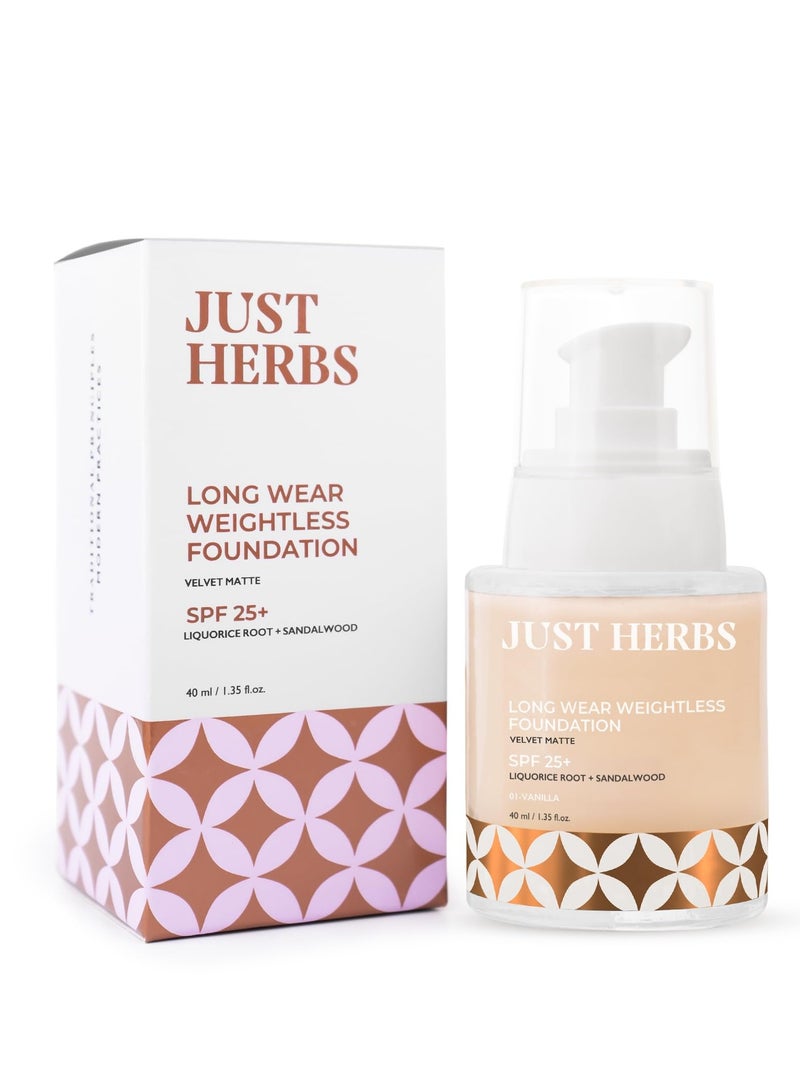 Just Herbs Medium to Full Coverage Liquorice Longwear Weightless Foundation Vanilla