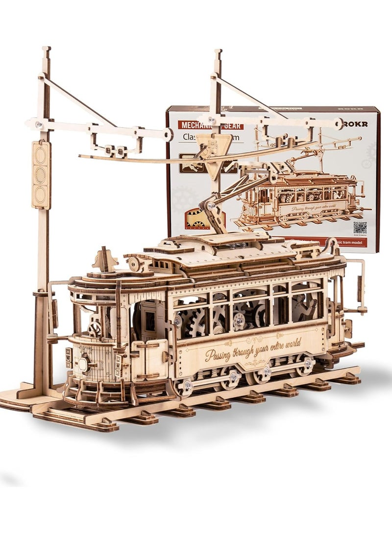 ROKR Classic City Tram 3D Wooden Puzzle LK801, Assembly Brain Teaser 3D Wooden Puzzle DIY Build Model Crafts Kits, Unique Gifts and Home Decor for Teens or Adults