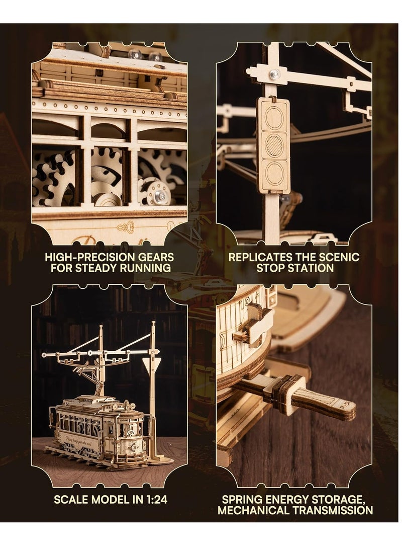 ROKR Classic City Tram 3D Wooden Puzzle LK801, Assembly Brain Teaser 3D Wooden Puzzle DIY Build Model Crafts Kits, Unique Gifts and Home Decor for Teens or Adults