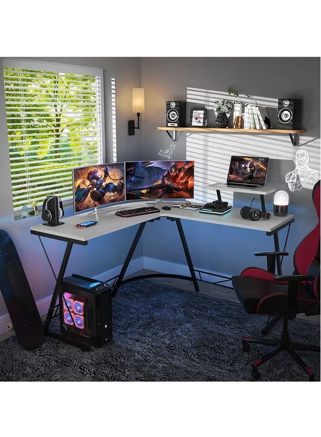 L-Shaped Desk Computer Desk 51inch Computer Corner Table, Home Gaming Desk, Office Writing Workstation with Led Lights & Large Monitor Stand, Space-saving, Easy to Assemble