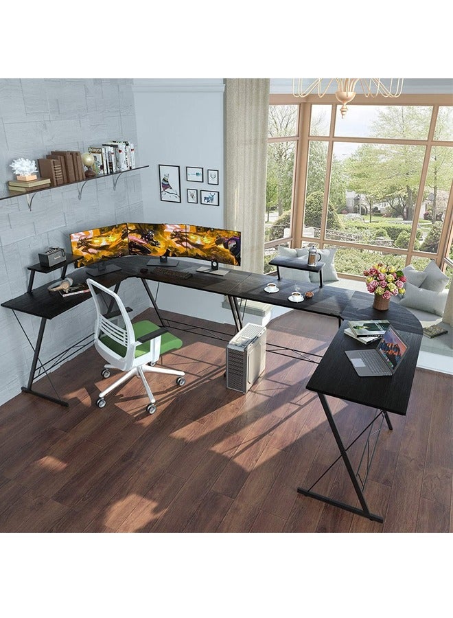 L-Shaped Desk Computer Desk 51inch Computer Corner Table, Home Gaming Desk, Office Writing Workstation with Led Lights & Large Monitor Stand, Space-saving, Easy to Assemble