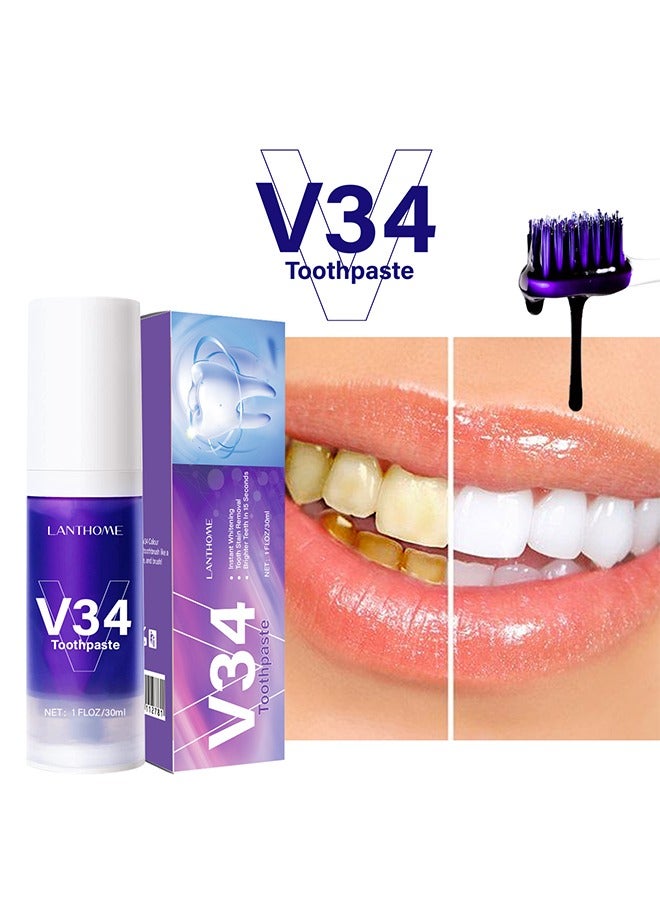 V34 Purple Toothpaste, V34 Purple Toothpaste for Teeth Whitening, V34 Color Corrector Whitening Stain Removal Teeth Improves Brightness, Gum Repair, Clear Bad Breath