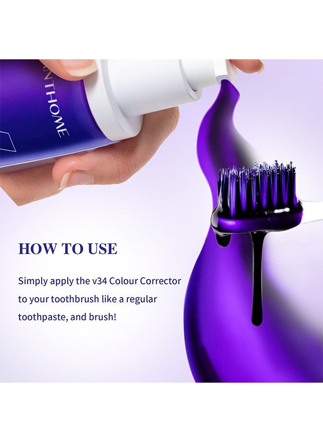 V34 Purple Toothpaste, V34 Purple Toothpaste for Teeth Whitening, V34 Color Corrector Whitening Stain Removal Teeth Improves Brightness, Gum Repair, Clear Bad Breath
