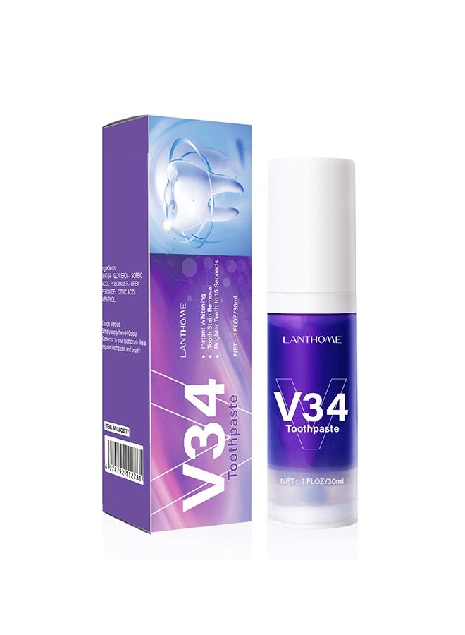 V34 Purple Toothpaste, V34 Purple Toothpaste for Teeth Whitening, V34 Color Corrector Whitening Stain Removal Teeth Improves Brightness, Gum Repair, Clear Bad Breath