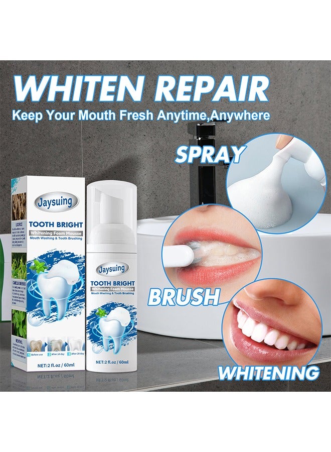 Tooth Bright Whitening Foam Mousse Fresh Breath Deep Cleaning Toothpaste, Teeth Whitening Mousse, Travel Friendly, Easy to Use, Teeth Whitening Toothpaste, Kill Bacteria & Fight Bad Breath, 60ml ﻿