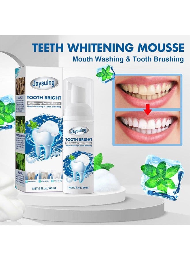 Tooth Bright Whitening Foam Mousse Fresh Breath Deep Cleaning Toothpaste, Teeth Whitening Mousse, Travel Friendly, Easy to Use, Teeth Whitening Toothpaste, Kill Bacteria & Fight Bad Breath, 60ml ﻿