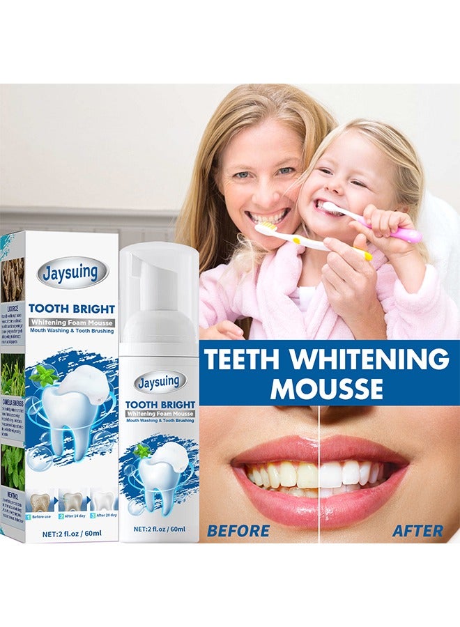 Tooth Bright Whitening Foam Mousse Fresh Breath Deep Cleaning Toothpaste, Teeth Whitening Mousse, Travel Friendly, Easy to Use, Teeth Whitening Toothpaste, Kill Bacteria & Fight Bad Breath, 60ml ﻿