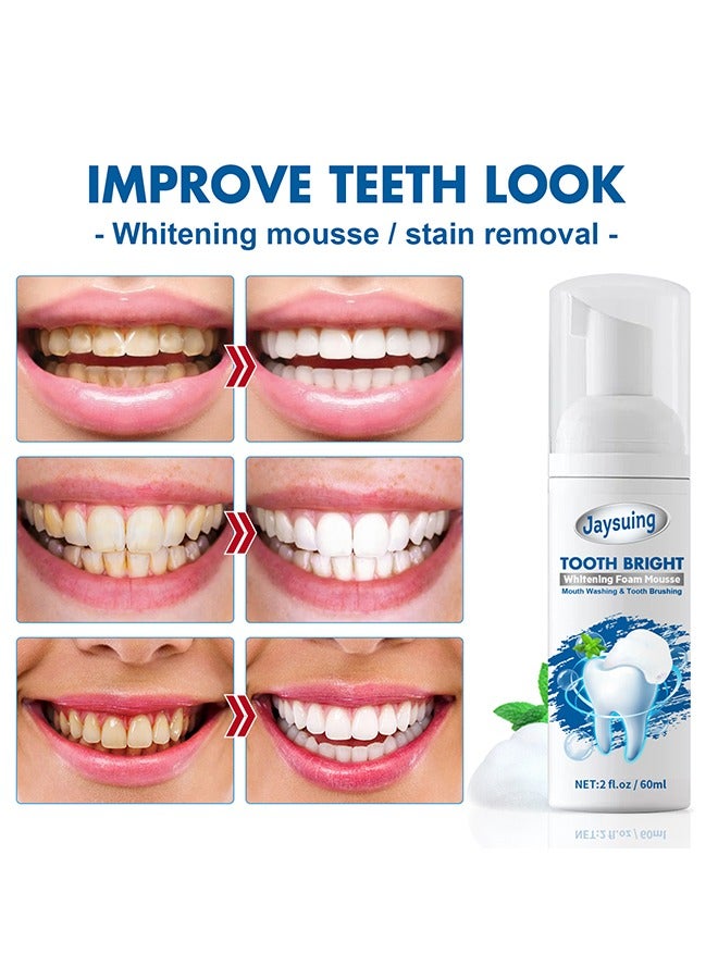 Tooth Bright Whitening Foam Mousse Fresh Breath Deep Cleaning Toothpaste, Teeth Whitening Mousse, Travel Friendly, Easy to Use, Teeth Whitening Toothpaste, Kill Bacteria & Fight Bad Breath, 60ml ﻿