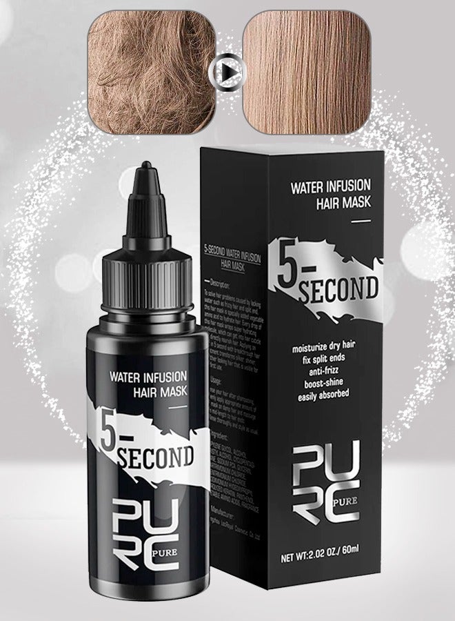 5 Second Water Infusion Hair Mask 60ml Moisturize Dry Hair Fix Split Ends Anti-Frizz Boost Shine & Easily Absorbed Hair Mask Hair Strengthening Moisturizing & Repair Damaged Hair