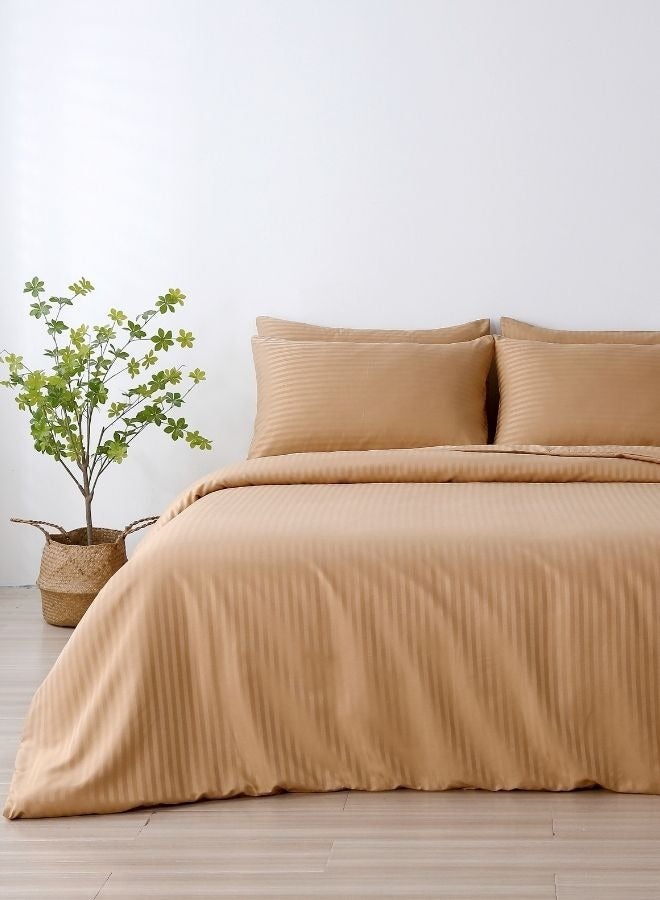 Premium king size 6-piece bedding set without filling.  Gold color, satin striped design.