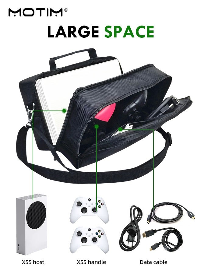 For X Box Series S Travel Bag Carry Case Storage for X-Box Series S Console Carrying Bag Protective Handbag Waterproof Shockproof Adjustable Handle Bag for Headset Gaming Accessories Black