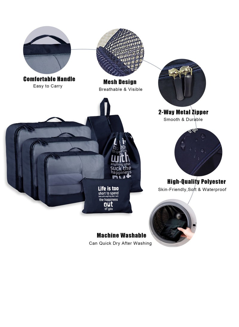 6 Pcs Packing Cubes Set in 3 Sizes, Travel Organizers for Suitcases, Large Capacity Luggage includes Storage Bags, Convenient Organizer Bags Lovers (Black)