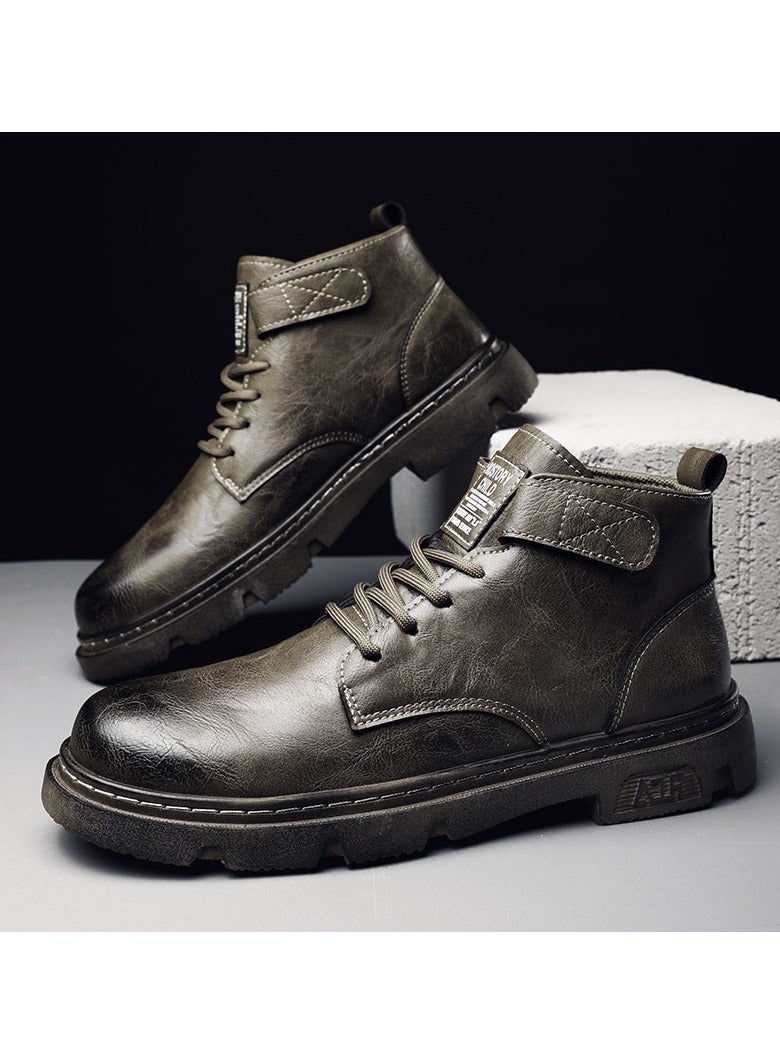 Men's Mid Top Round Toe Leather Boots