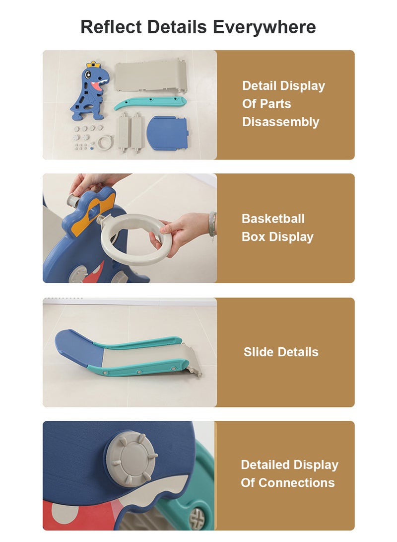 Foldable Children's Slide Independent Children's Entertainment Slide Easy To Assemble Children's Playground Climbing Toy Set With Basketball Stand Suitable For Young Children Indoors And Outdoors