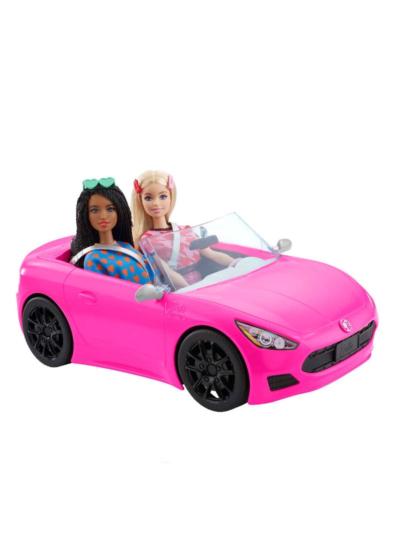 Barbie Convertible 2 Seater Vehicle Pink Car With Rolling Wheels Realistic Details Gift For 3 Year Plus Kids